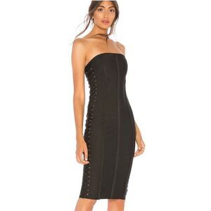 By the Way. Mimi Lace Up Strapless Dress Black Lace-Up Bandeau Corset Mini Small